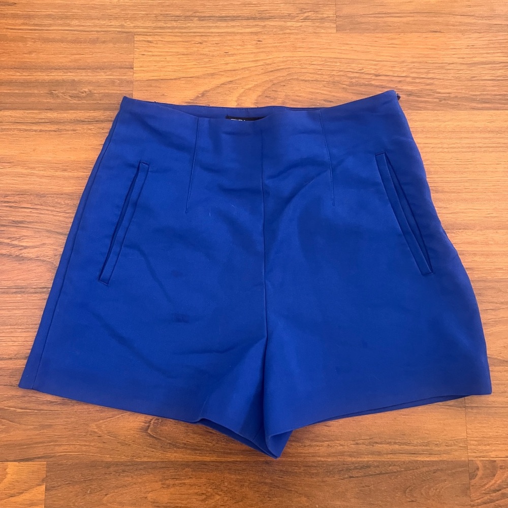 Zara High Waist Blue Shorts Tailored Fit